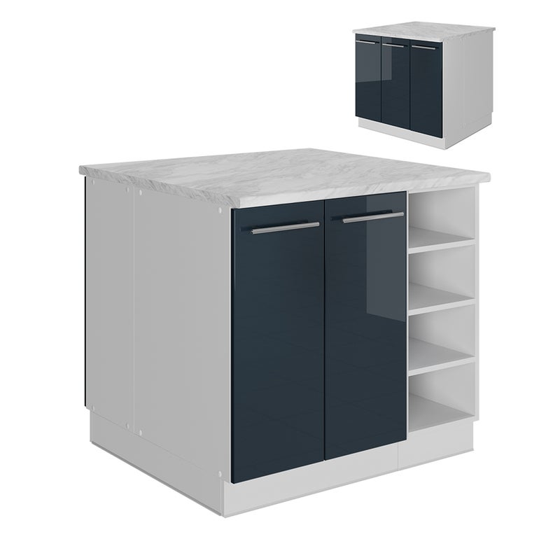 Vicco Wyspa kuchenna Fame-Line, Ciemnoniebieski wysoki połysk, 90 cm bez blatu roboczego