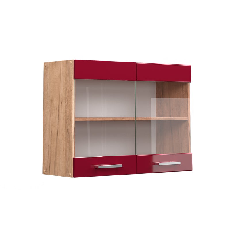 Vicco Szklana szafka kuchenna R-Line, Czerwony połysk, 80 cm