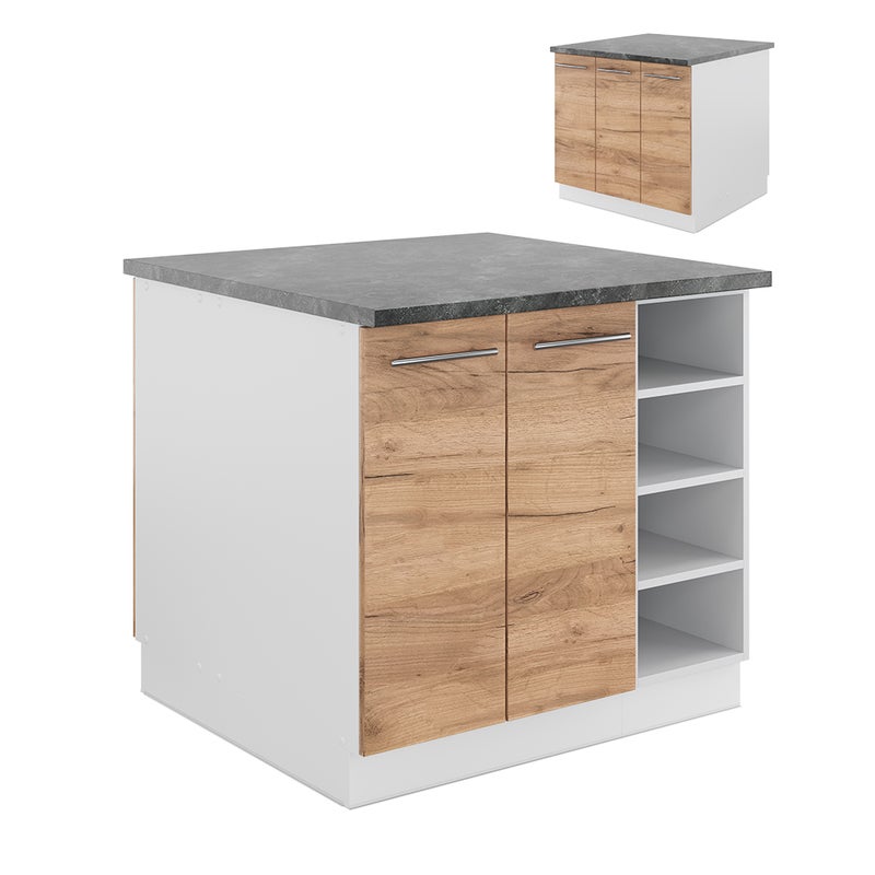 Vicco Wyspa kuchenna Fame-Line, Gold power dąb/biały, 90 cm bez blatu roboczego