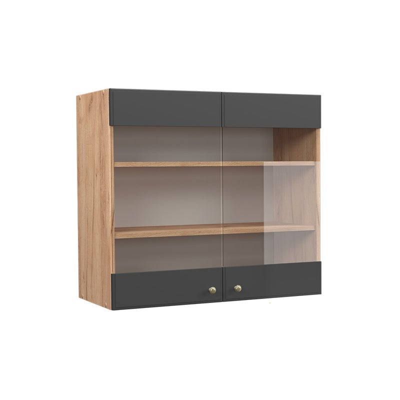 Vicco Szklana szafka kuchenna Fame-Line, Antracytowo-złoty, 80 cm