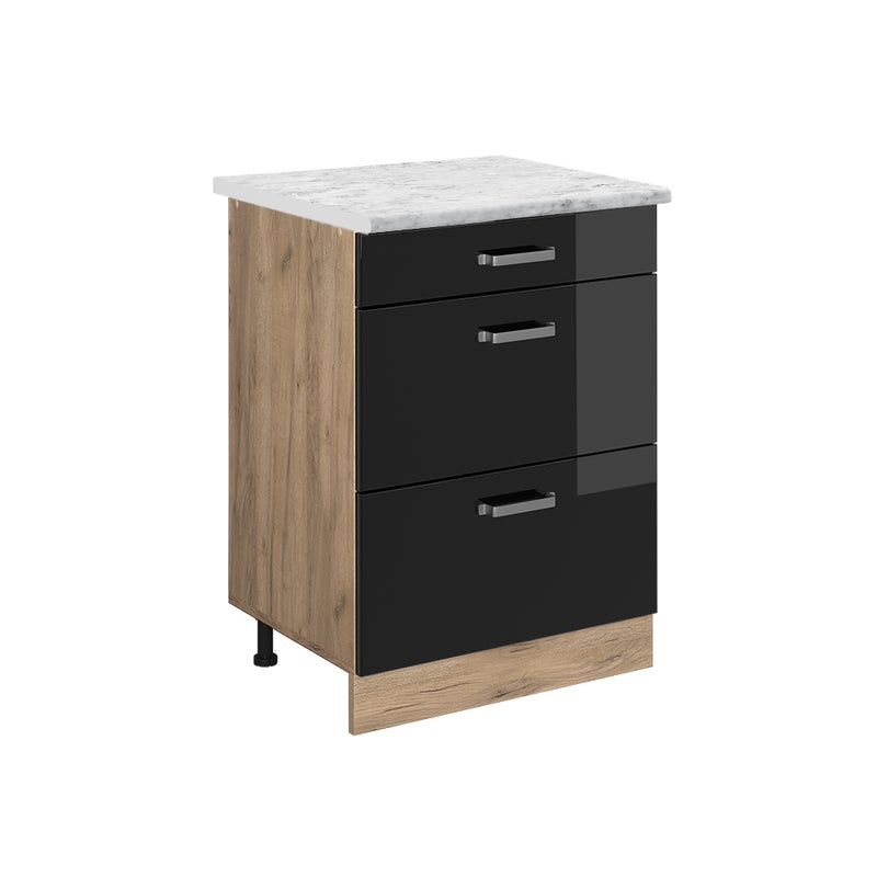 Vicco Szafka dolna do kuchni R-Line, Czarny wysoki połysk, 60 cm BR Marmur