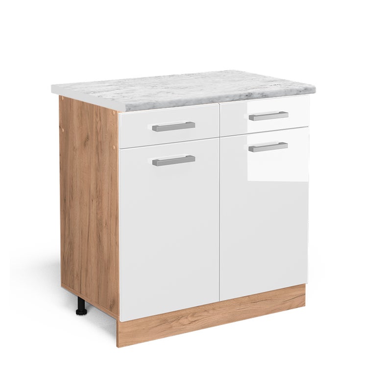 Vicco Szafka dolna do kuchni R-Line, Biały wysoki połysk, 80 cm BR Marmur