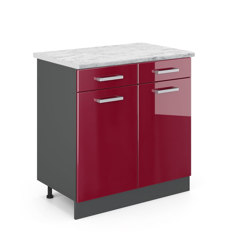 Vicco Szafka dolna do kuchni R-Line, Czerwony połysk, 80 cm BR Marmur