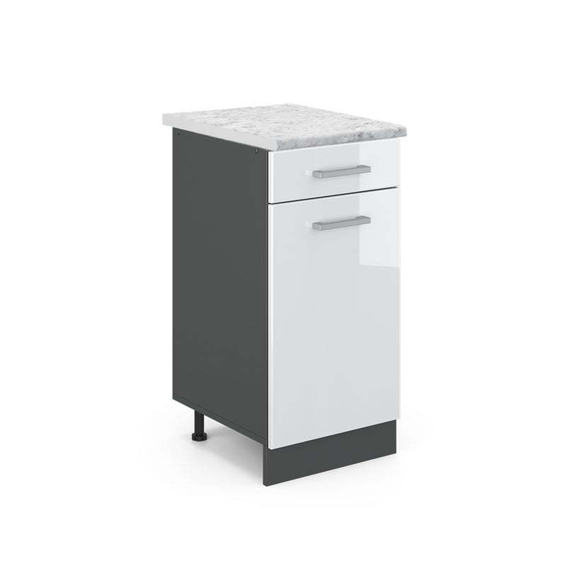 Vicco Szafka dolna do kuchni R-Line, Biały wysoki połysk, 40 cm BR Marmur