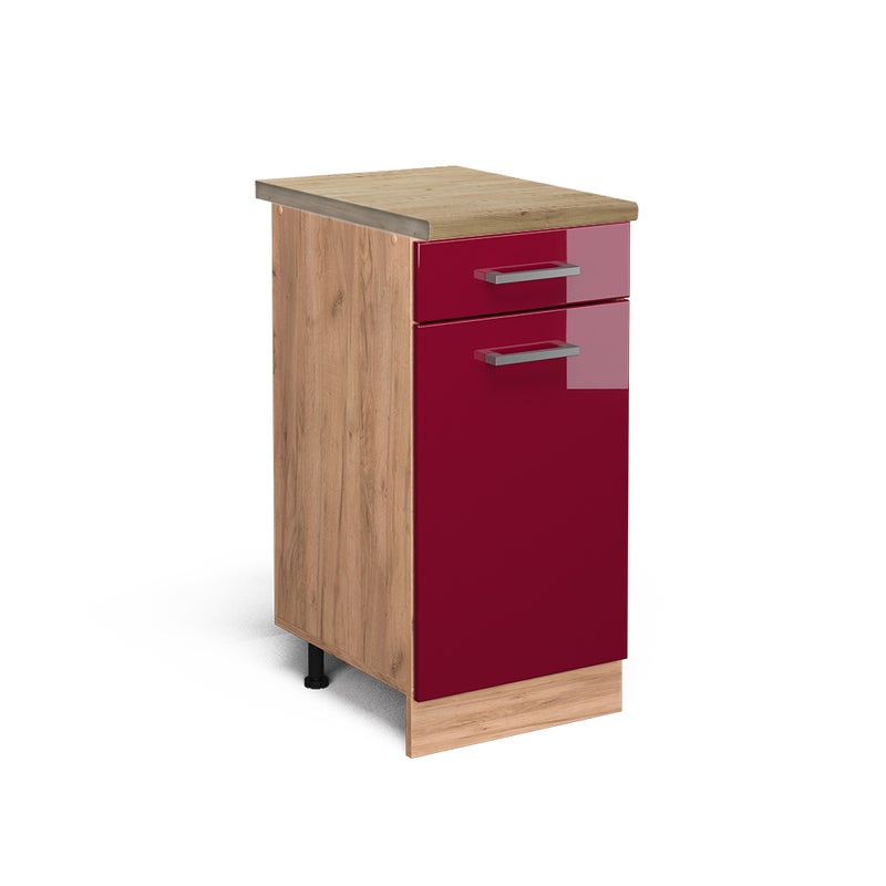 Vicco Szafka dolna do kuchni R-Line, Czerwony połysk, 40 cm , BP Dąb