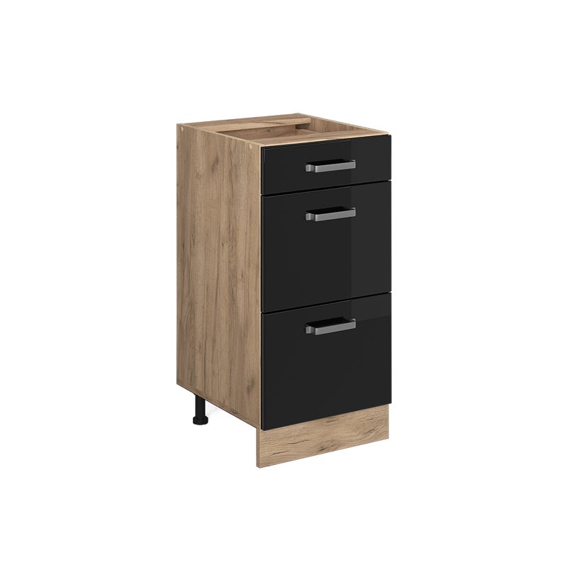 Vicco Szafka dolna do kuchni R-Line, Czarny wysoki połysk, 40 cm z szufladami, bez blatu roboczego