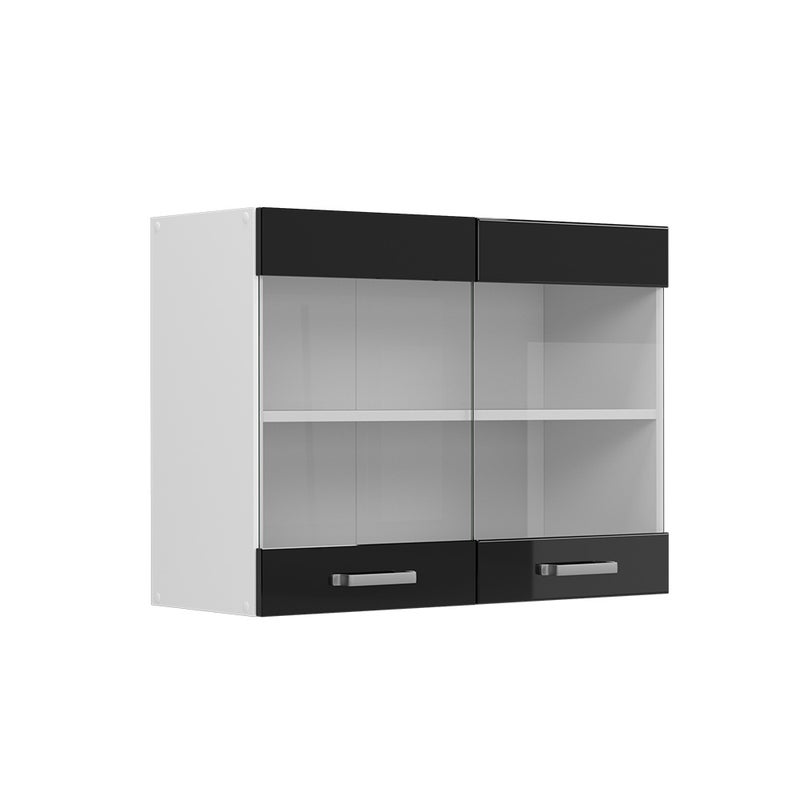 Vicco Szklana szafka kuchenna R-Line, Czarny wysoki połysk, 80 cm