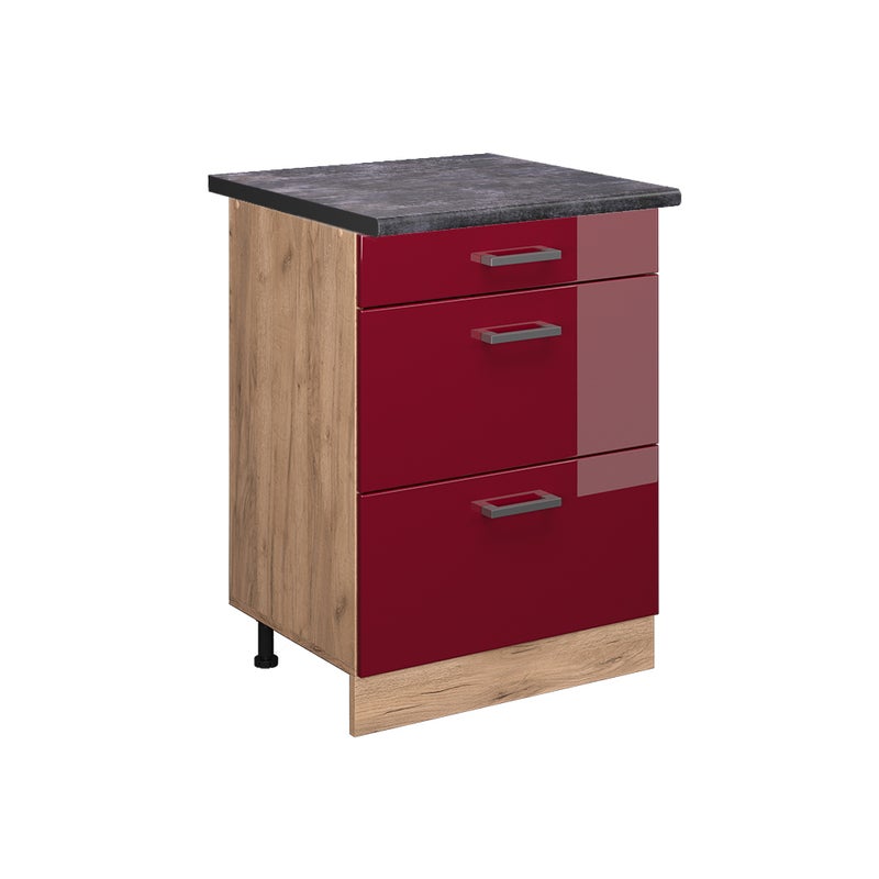 Vicco Szafka dolna do kuchni R-Line, Czerwony połysk, 60 cm z szufladami, BP Antracyt