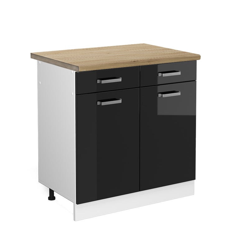 Vicco Szafka dolna do kuchni R-Line, Czarny wysoki połysk, 80 cm , BP Dąb