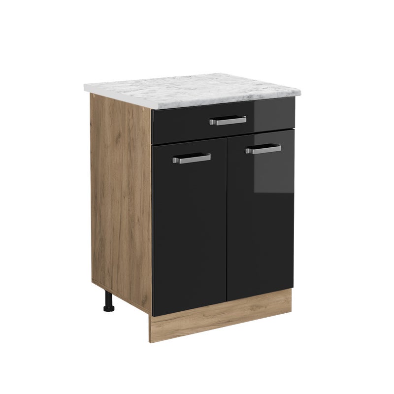 Vicco Szafka dolna do kuchni R-Line, Czarny wysoki połysk, 60 cm BR Marmur