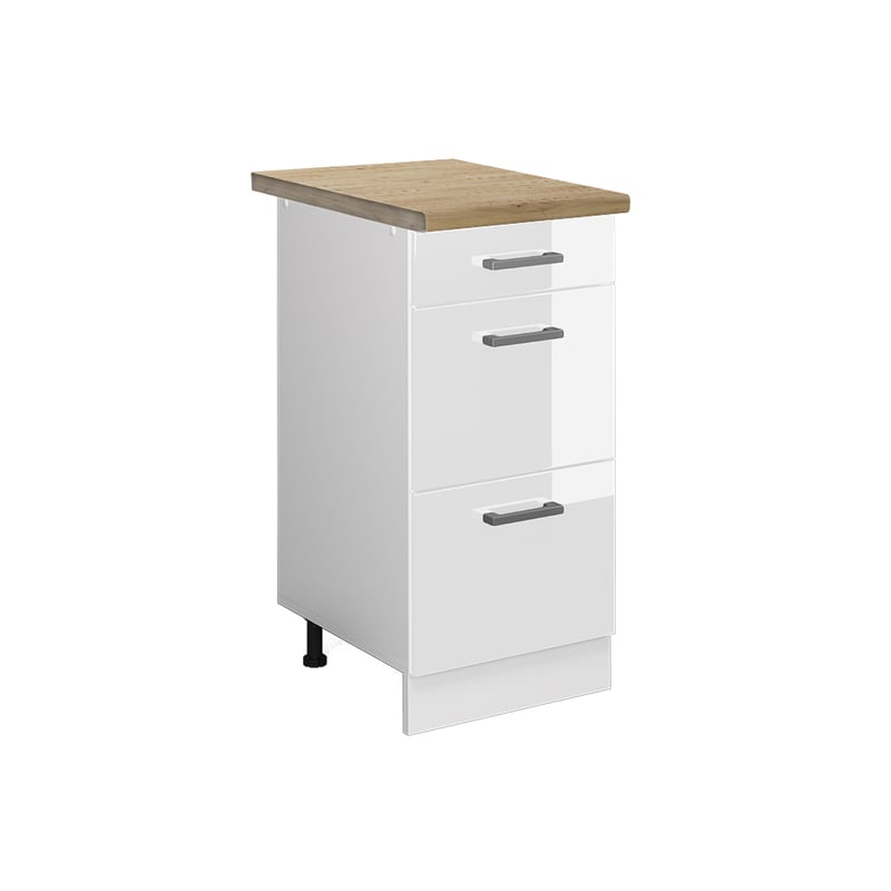 Vicco Szafka dolna do kuchni R-Line, Biały wysoki połysk, 40 cm z szufladami, BP Dąb