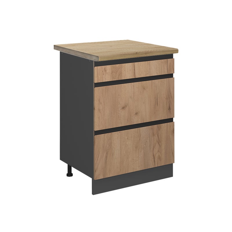 Vicco Szafka dolna do kuchni R-Line, Złoty dąb energetyczny, 60 cm J-Shape z szufladami, BP Dąb