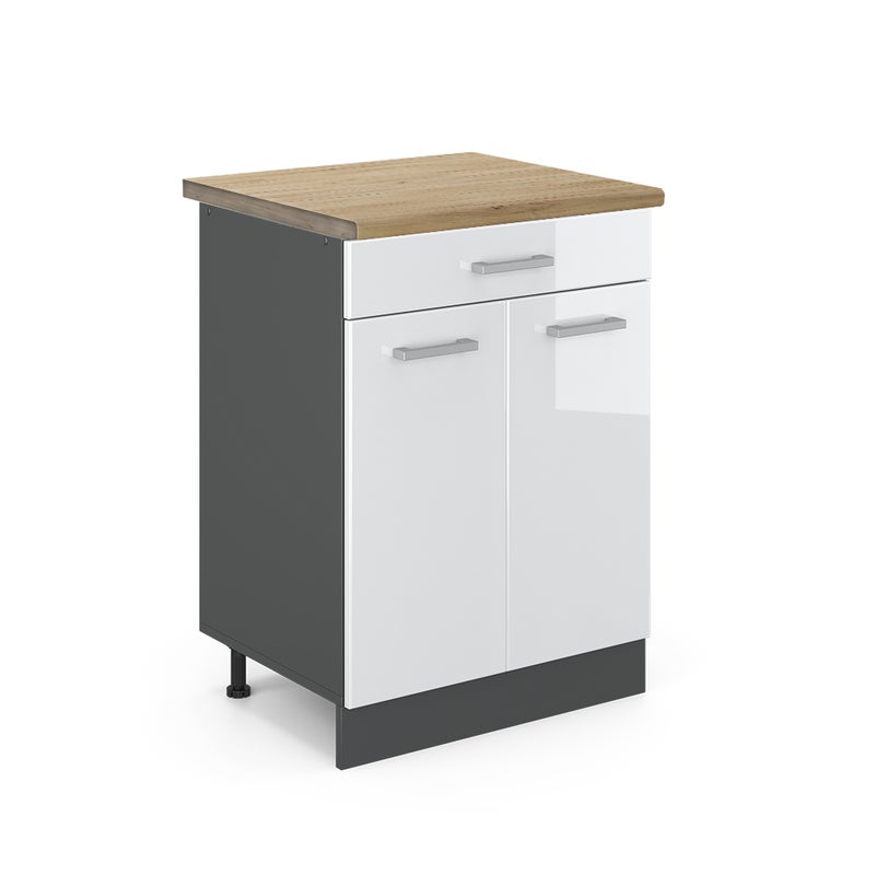 Vicco Szafka dolna do kuchni R-Line, Biały wysoki połysk, 60 cm , BP Dąb