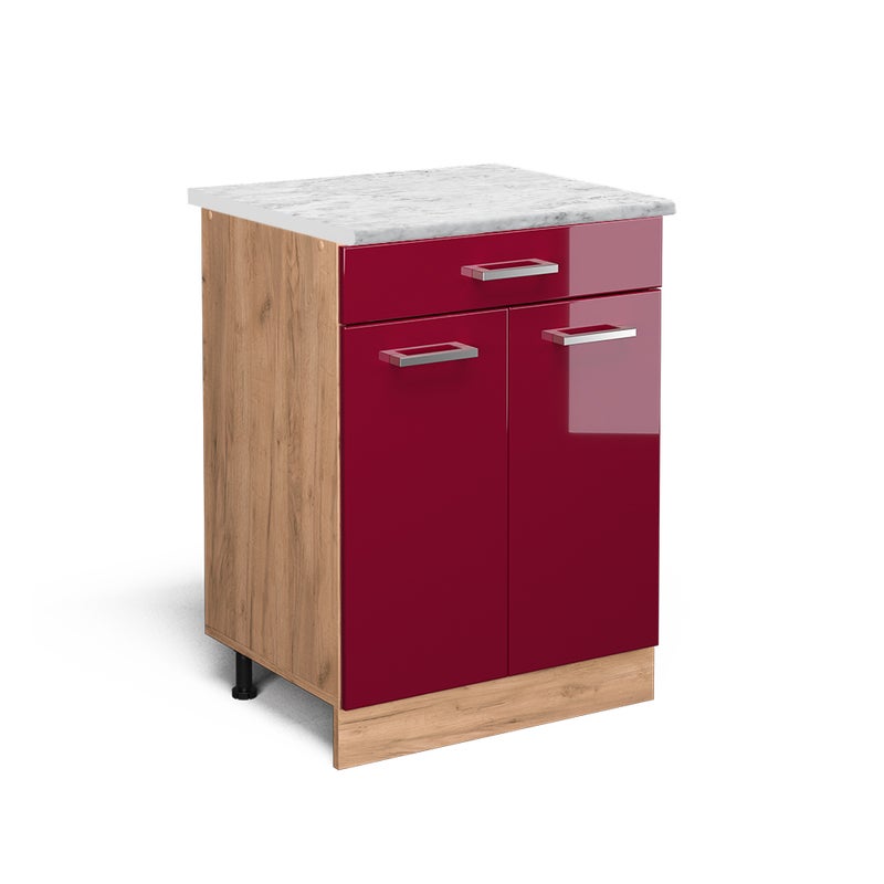 Vicco Szafka dolna do kuchni R-Line, Czerwony połysk, 60 cm BR Marmur