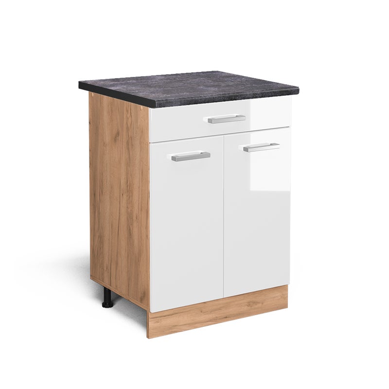 Vicco Szafka dolna do kuchni R-Line, Biały wysoki połysk, 60 cm z szufladą, BP Antracyt