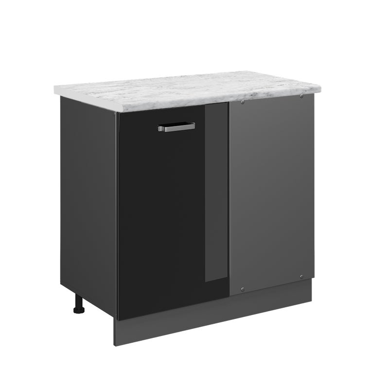 Vicco Szafka narożna R-Line, Czarny wysoki połysk, 86 cm BR Marmur