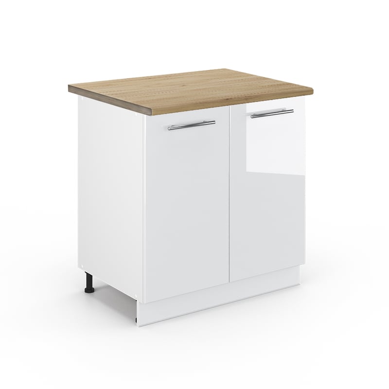 Vicco Szafka pod zlew Fame-Line, Biały wysoki połysk, 80 cm z półką, BP Dąb