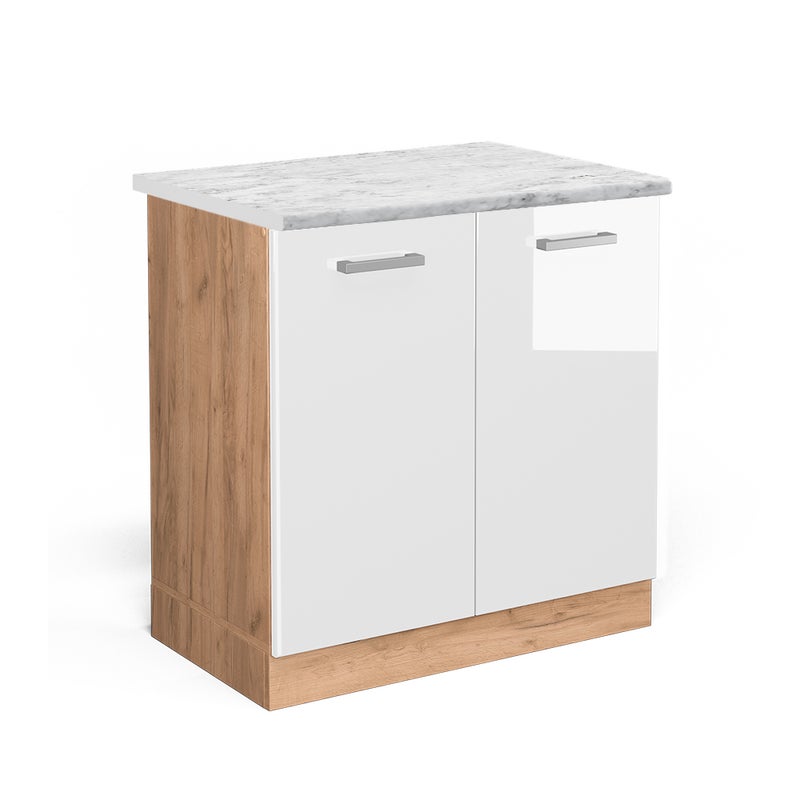 Vicco Szafka pod zlew R-Line, Biały wysoki połysk, 80 cm BR Marmur