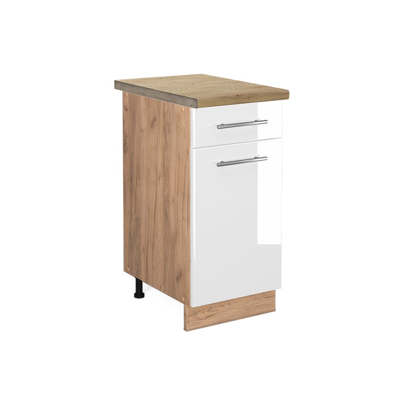 Vicco Szafka dolna do kuchni Fame-Line, Biały wysoki połysk, 40 cm , BP Dąb