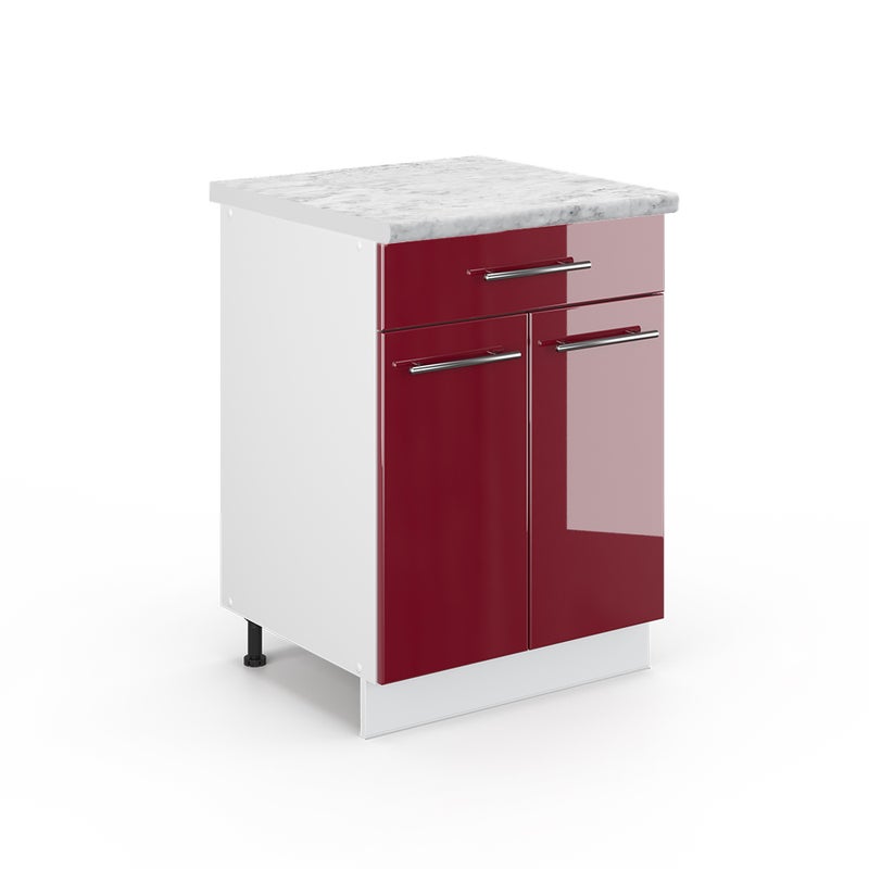 Vicco Szafka dolna do kuchni Fame-Line, Bordowa Czerwień wysoki połysk, 60 cm z szufladą, BP Marmur