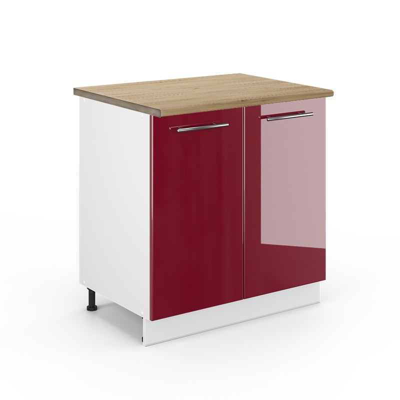 Vicco Szafka pod zlew Fame-Line, Bordowa Czerwień wysoki połysk, 80 cm z półką, BP Dąb