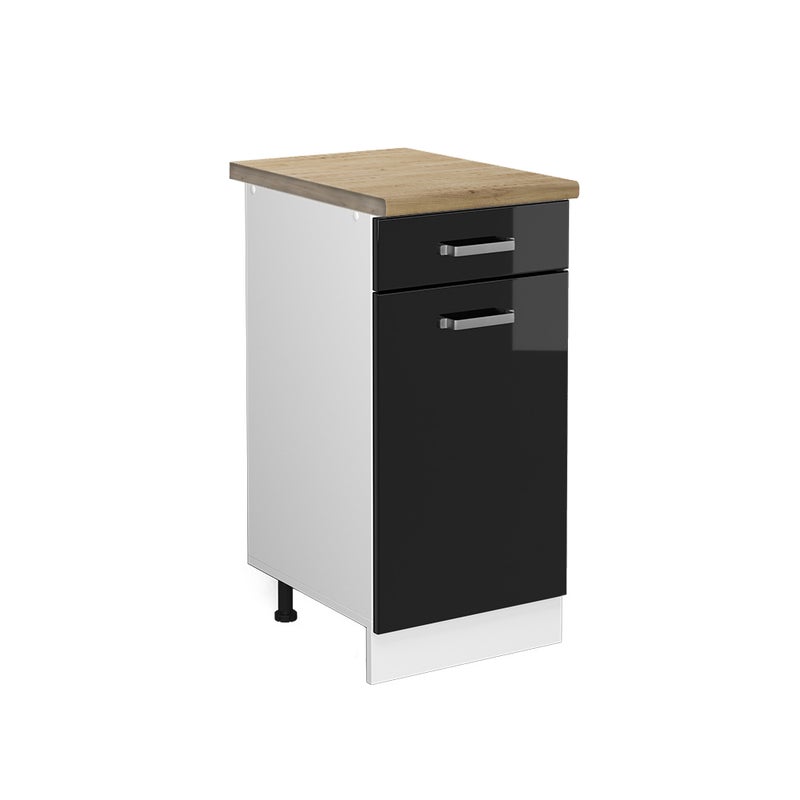 Vicco Szafka dolna do kuchni R-Line, Czarny wysoki połysk, 40 cm , BP Dąb