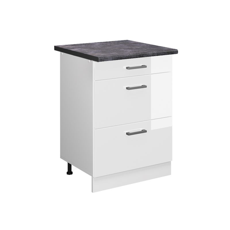 Vicco Szafka dolna do kuchni R-Line, Biały wysoki połysk, 60 cm z szufladami, BP Antracyt