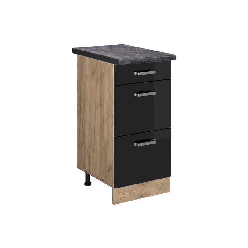 Vicco Szafka dolna do kuchni R-Line, Czarny wysoki połysk, 40 cm z szufladami, BP Antracyt