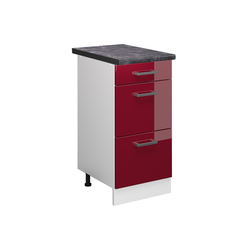 Vicco Szafka dolna do kuchni R-Line, Czerwony połysk, 40 cm z szufladami, BP Antracyt