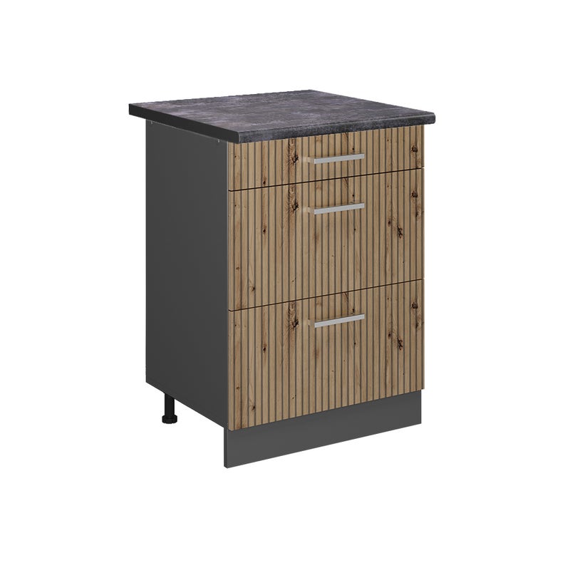 Vicco Szafka dolna do kuchni R-Line, Dąb rzemieślniczy, 60 cm z szufladami, BP Antracyt