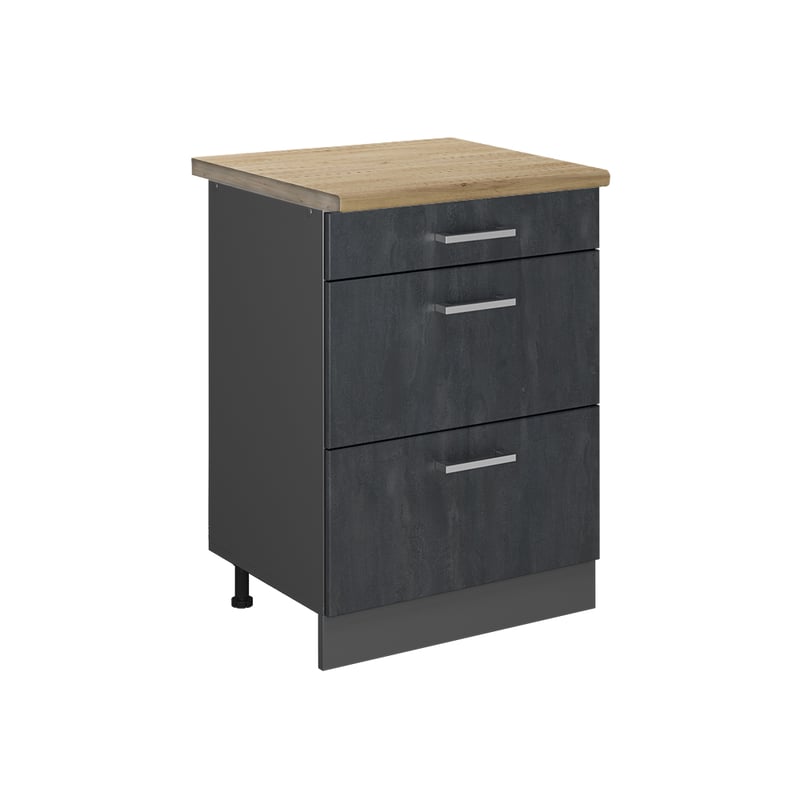 Vicco Szafka dolna do kuchni R-Line, Czarny beton, 60 cm BP Dąb