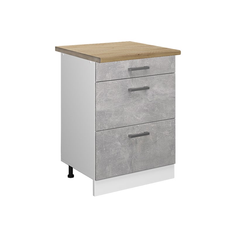 Vicco Szafka dolna do kuchni R-Line, Beton, 60 cm z szufladami, BP Dąb