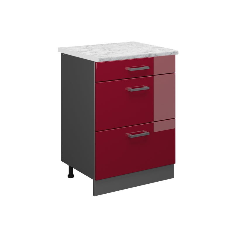 Vicco Szafka dolna do kuchni R-Line, Czerwony połysk, 60 cm BR Marmur