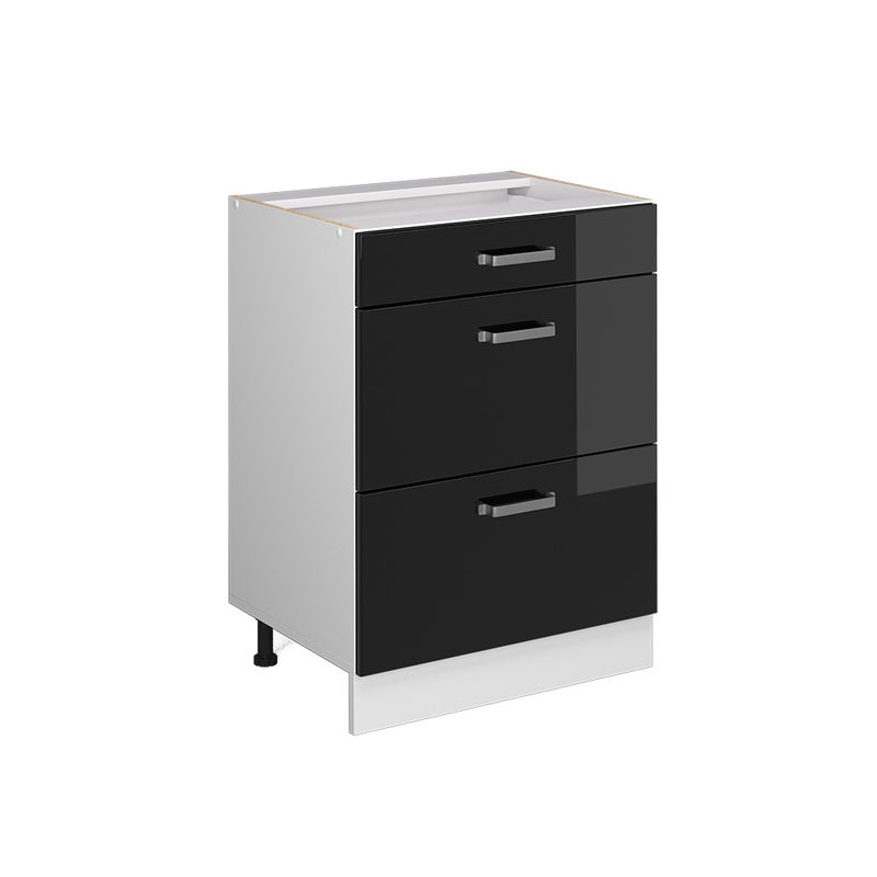 Vicco Szafka dolna do kuchni R-Line, Czarny wysoki połysk, 60 cm z szufladami, bez blatu roboczego