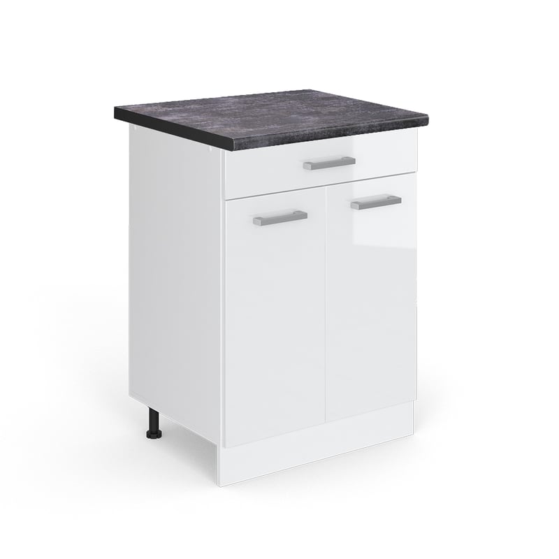 Vicco Szafka dolna do kuchni R-Line, Biały wysoki połysk, 60 cm z szufladą, BP Antracyt