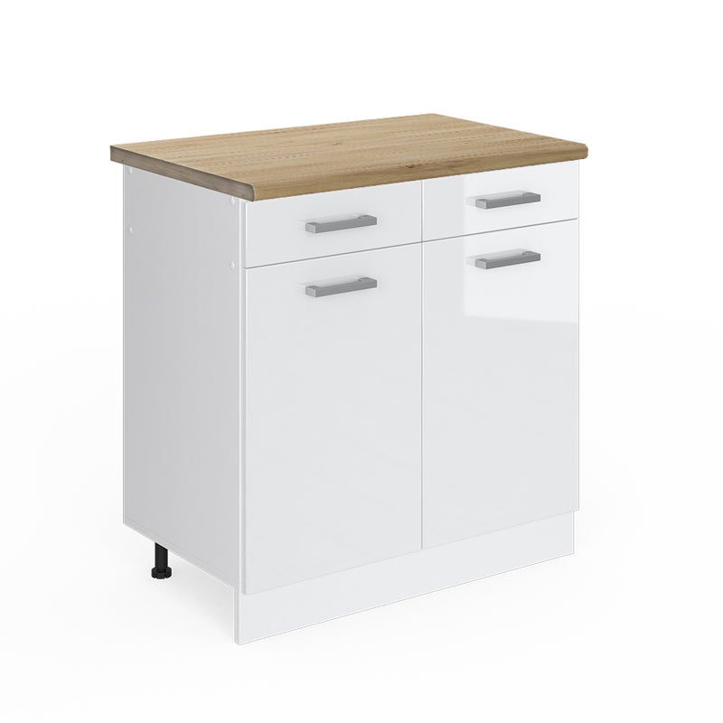 Vicco Szafka dolna do kuchni R-Line, Biały wysoki połysk, 80 cm BR Dąb