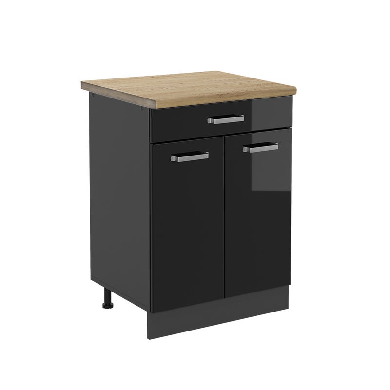Vicco Szafka dolna do kuchni R-Line, Czarny wysoki połysk, 60 cm , AP Oak