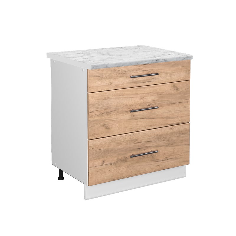 Vicco Szafka dolna do kuchni Fame-Line, Złoty dąb energetyczny, 80 cm z 3 szufladami, BP Marmur