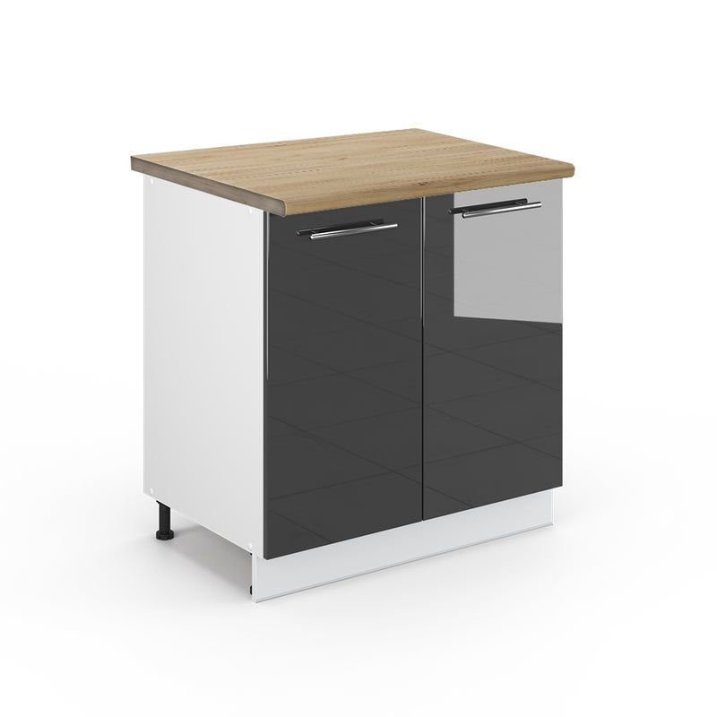 Vicco Szafka pod zlew Fame-Line, Antracyt wysoki połysk, 80 cm z półką, BP Dąb