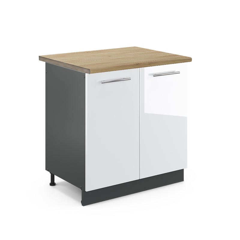 Vicco Szafka pod zlew Fame-Line, Biały wysoki połysk, 80 cm , BP Dąb