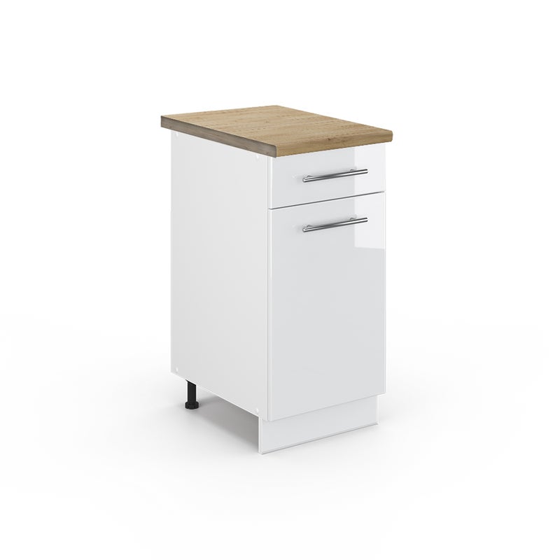 Vicco Szafka dolna do kuchni Fame-Line, Biały wysoki połysk, 40 cm , BP Dąb