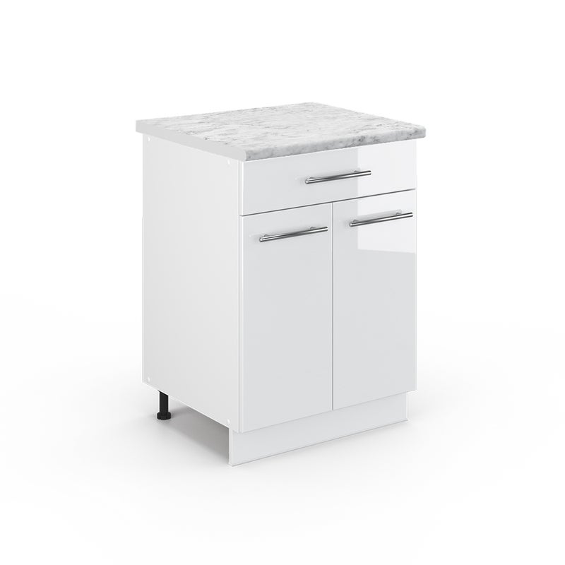 Vicco Szafka dolna do kuchni Fame-Line, Biały wysoki połysk, 60 cm z szufladą, BP Marmur