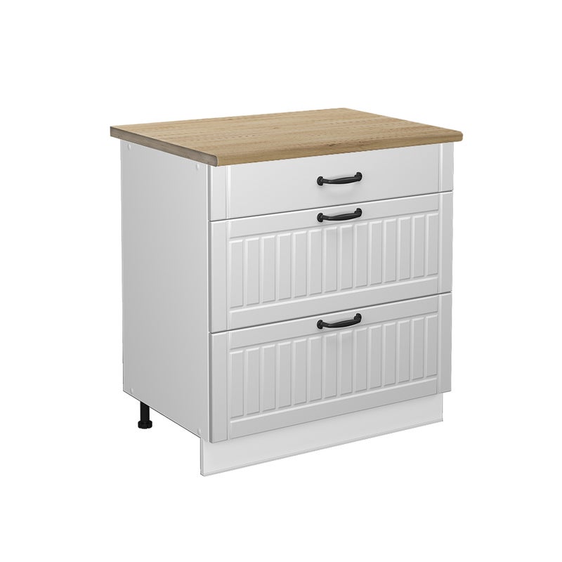 Vicco Szafka dolna do kuchni Fame-Line, Biały domek wiejski, 80 cm z 3 szufladami, BP Dąb