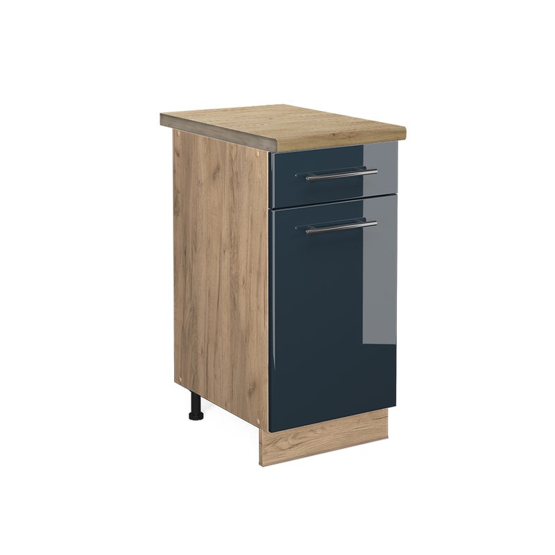 Vicco Szafka dolna do kuchni Fame-Line, Ciemnoniebieski wysoki połysk, 40 cm , BP Dąb