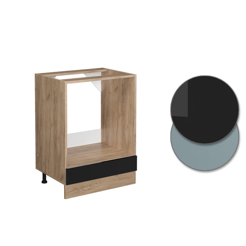 Vicco Szafka kuchenna R-Line, Czarny wysoki połysk, 60 cm , BP Dąb