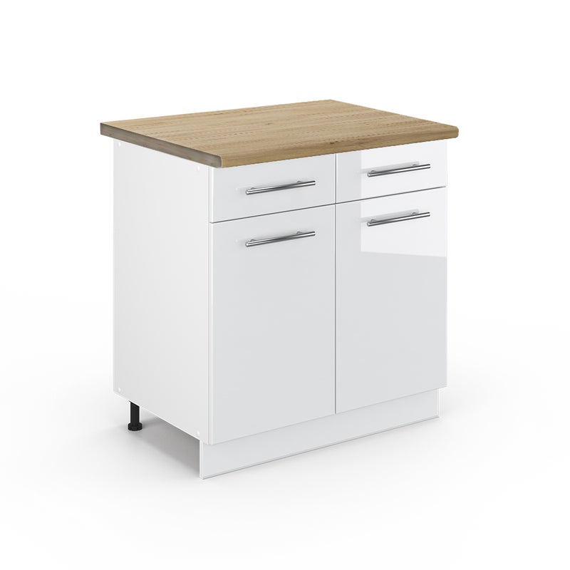 Vicco Szafka dolna do kuchni Fame-Line, Biały wysoki połysk, 80 cm , BP Dąb