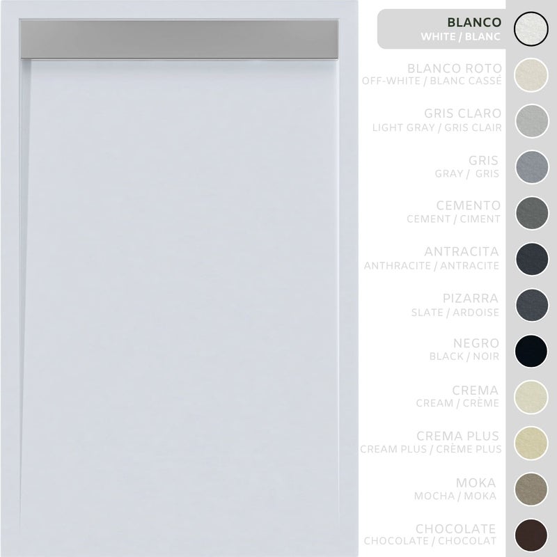 SOULHOME Brodzik prysznicowy– Żywica– Gel Coat– Gładka/Kamienna tekstura – Antypoślizgowy – biały- 170x80- Niski 3cm– Ruszt INOX