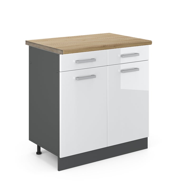 Vicco Szafka dolna do kuchni R-Line, Biały wysoki połysk, 80 cm , BP Dąb