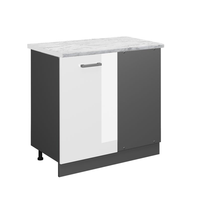 Vicco Szafka narożna R-Line, Biały wysoki połysk, 86 cm BR Marmur