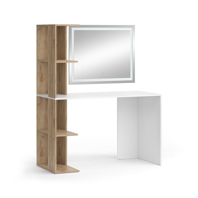 Vicco Stół toaletowy Tower, Biały/Sonoma, 122.2 cm z lusterkiem LED